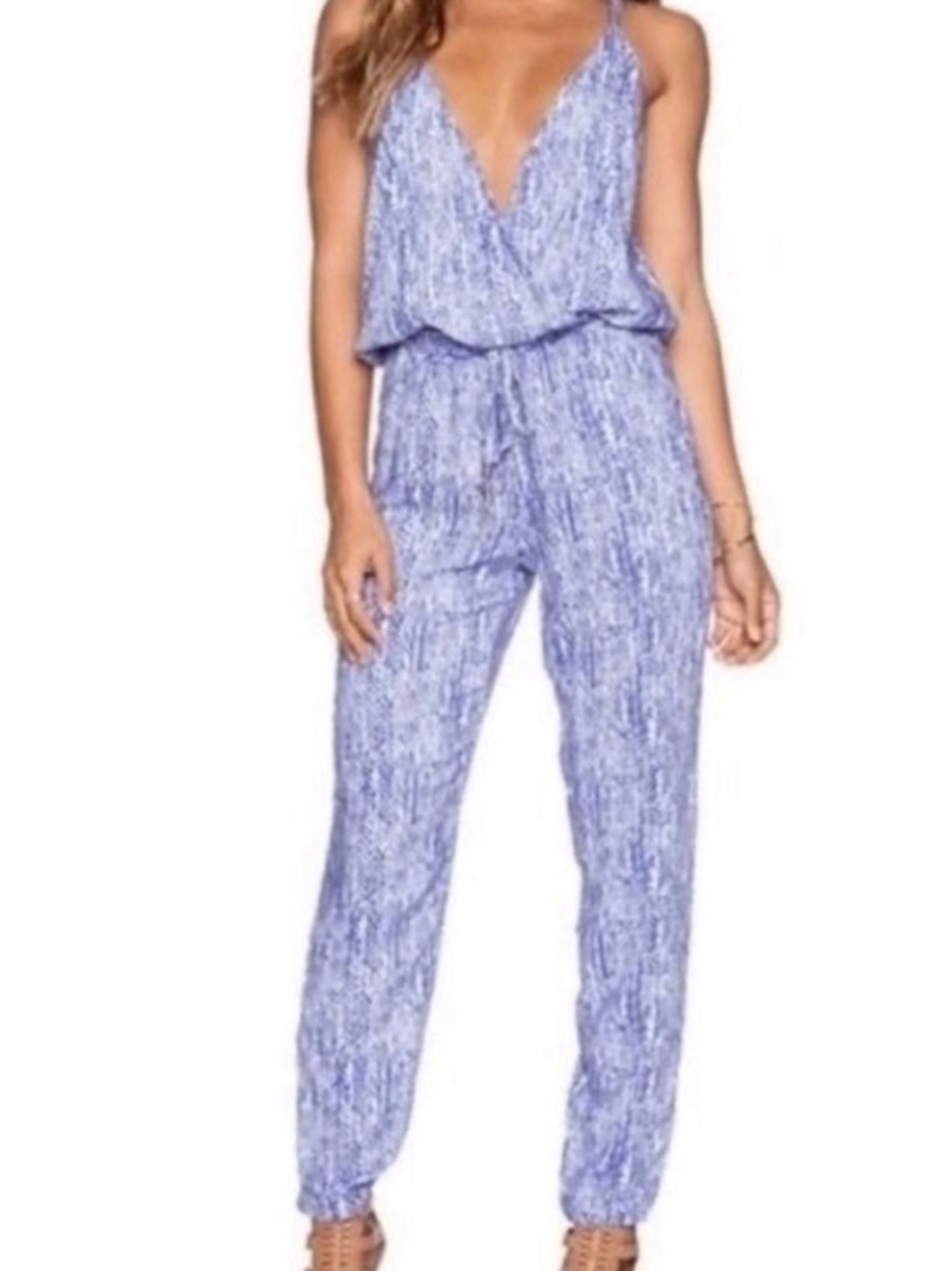 Splendid Periwinkle Blue Printed V-Neck Jumpsuit